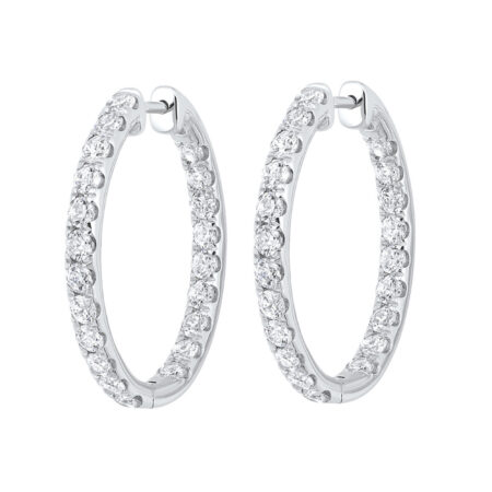 14KT White Hoops Earrings Lab-Grown Diamond with Round Brilliant